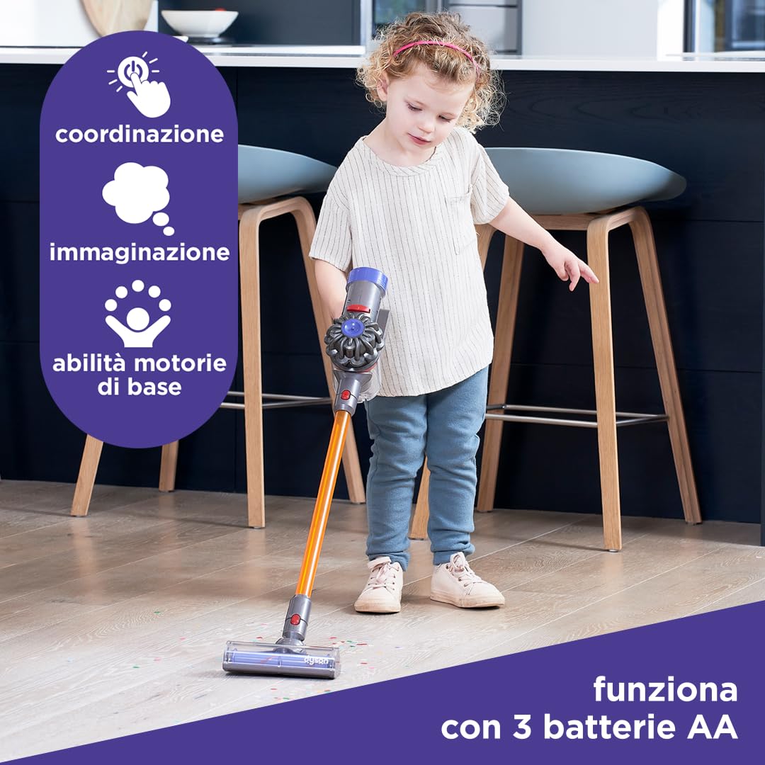 Casdon Dyson aspirapolvere senza filo | Aspirapolvere Dyson giocattolo interattivo ufficialmente autorizzato per bambini da 3 anni in su | Giochi di ruolo realistici e divertenti