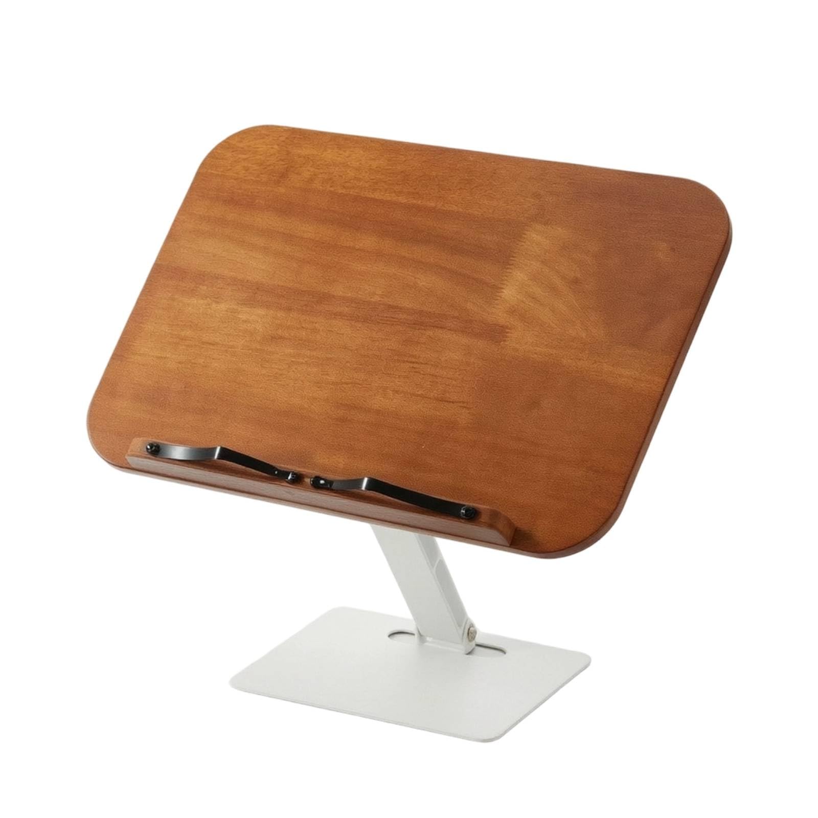 F Fityle Atril de Lectura Ajustable te Atril Base Portadocumentos con Panel de Bambú y Estructura de Aluminio Clips Sujeta, S-J04 Roble Elevable Con Soporte Único