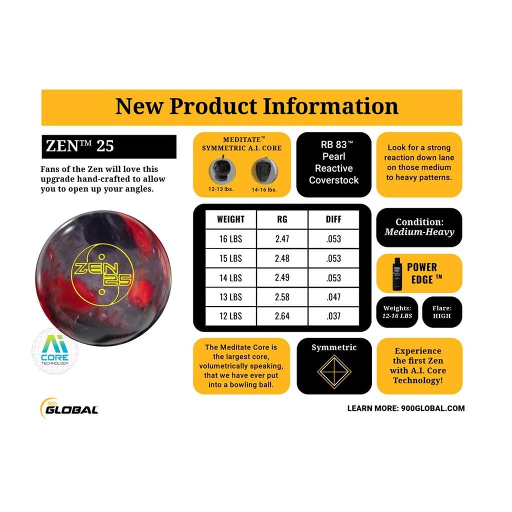 Bowlerstore Products 900 Global PRE-DRILLED Zen 25 Bowling Ball - Red/Silver/Black 14lbs