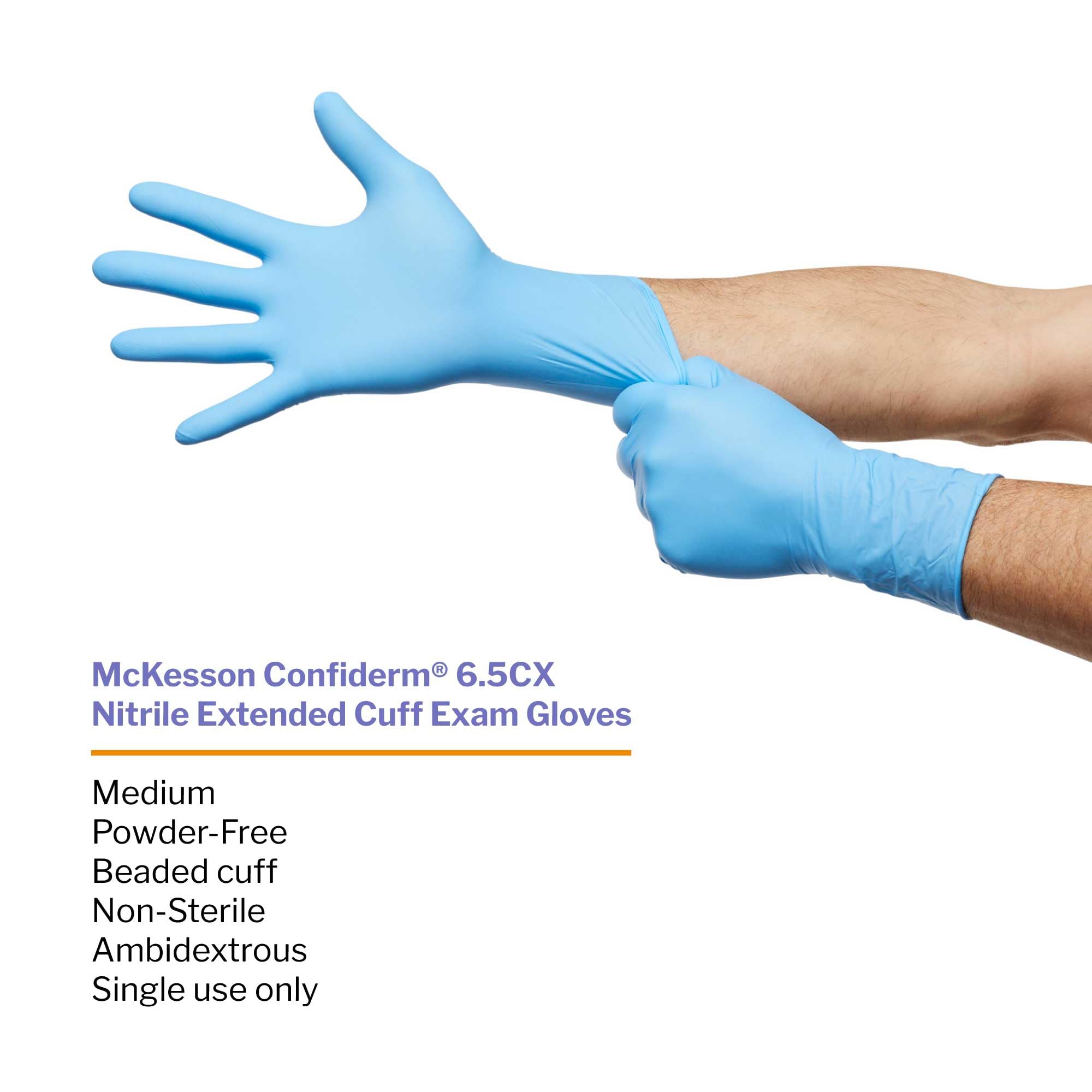 McKesson Confiderm 6.5CX Nitril-Untersuchungshandschuhe, latexfrei, Chemo-getestet, unsteril, Blau, 100 Stück, 1 Box