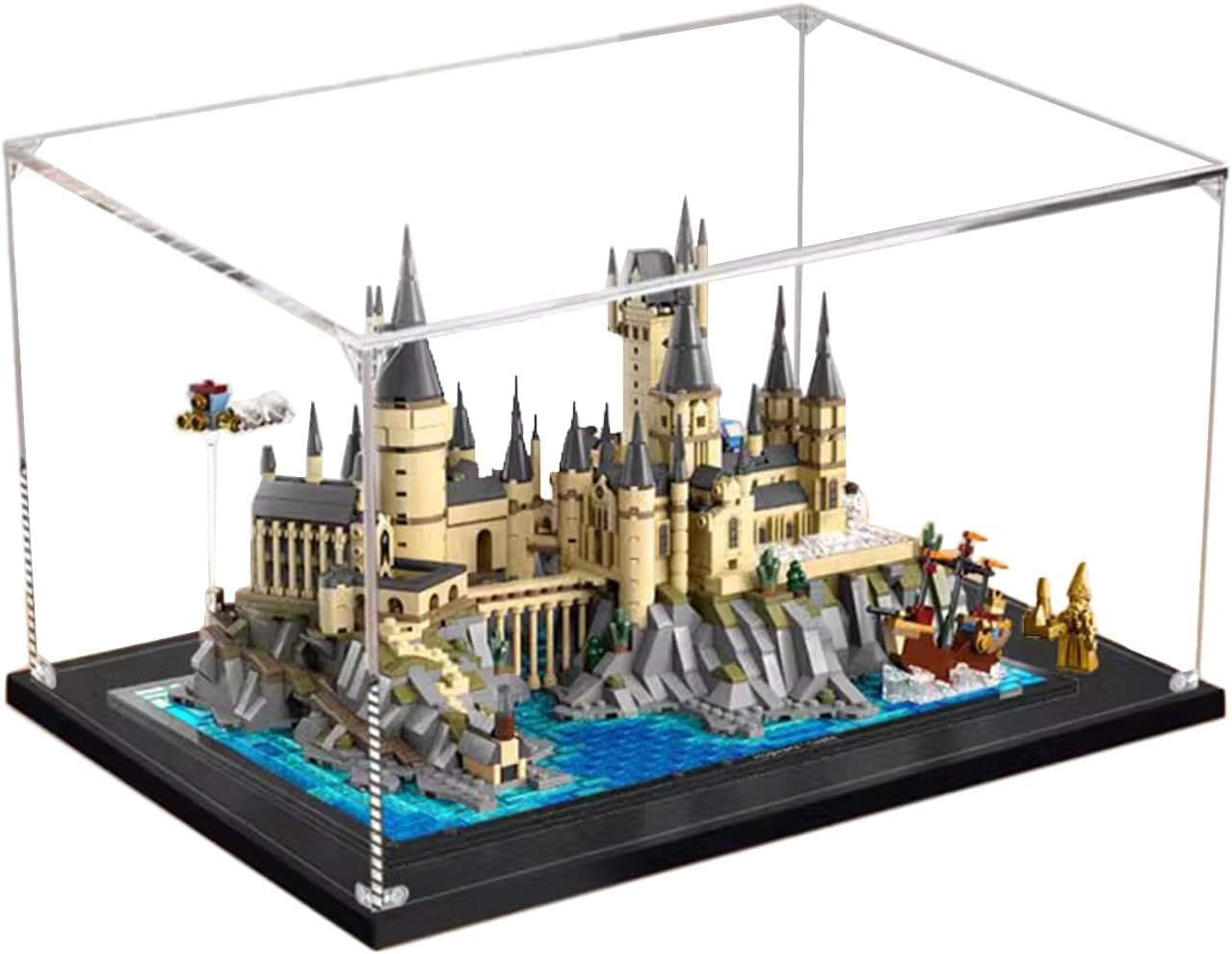 Jucyjuly Black, Clear Transparent Acrylic Display Case For 76419 Hogwarts Castle And Grounds - Dustproof Showcase Box With Black Base, Ideal For Collectors (Model Not Included) (2Mm)