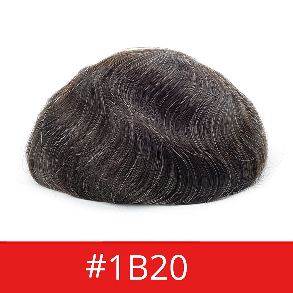 Lordhair Toupee for Men with 100% European human hair 8x10 inch Hairpiece for Men 0.06mm Super Thin Skin Hairsystem All V-looped Mens Toupee (Off Black 1B#+20% Grey Hair) - Image 2