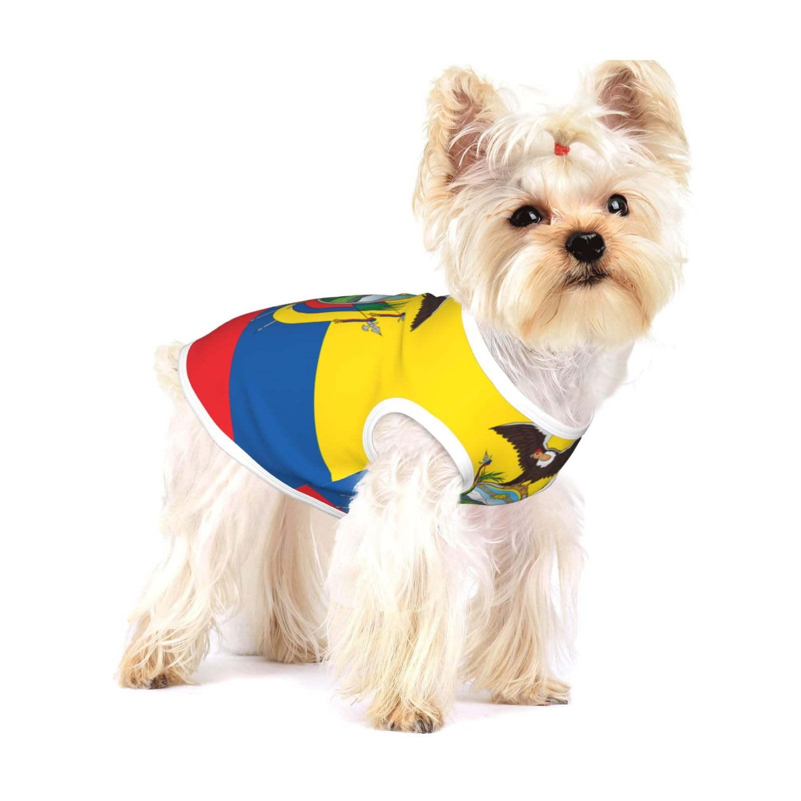 Flag of Ecuador Small Cotton Dog Vest Breathable Adjustable Pet T Shirt for Small Dogs Cats - Full Print Summer Puppy Clothes