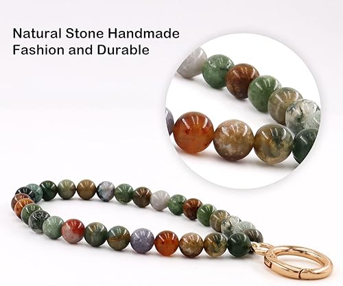 Miniatura 6 de HONZUEN Llavero de muñeca con cuentas, cordón de piedra natural para mujer, correa de muñeca para llaves, cartera
