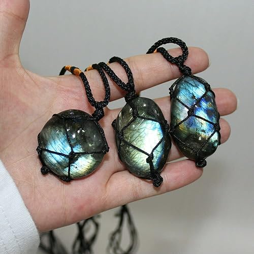 TEAMWILL 3 piezas de piedra de luna de labradorita natural colgantes de piedra de energía curativa collar