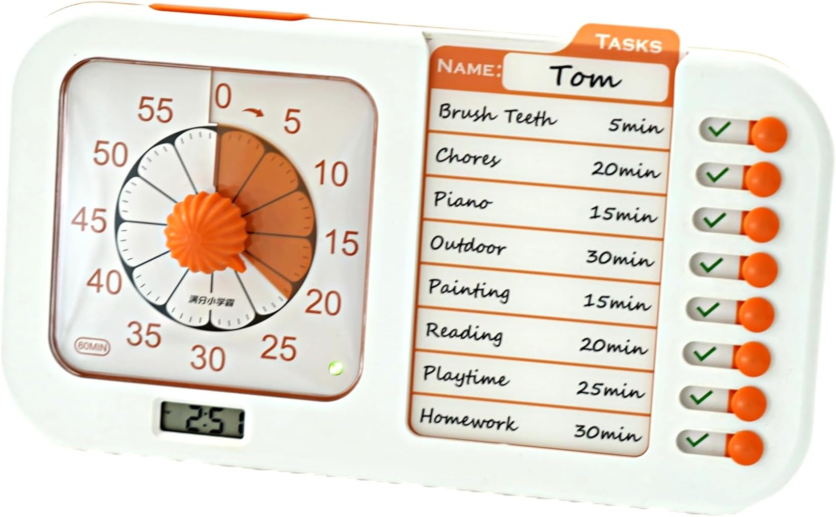 Chargeable Task Timer, to-do List with Visual Timer for Students, Daily Chore Board for Kids, 60-Minute Visual Timer for Classroom, Office and Home, Time Management Tool.