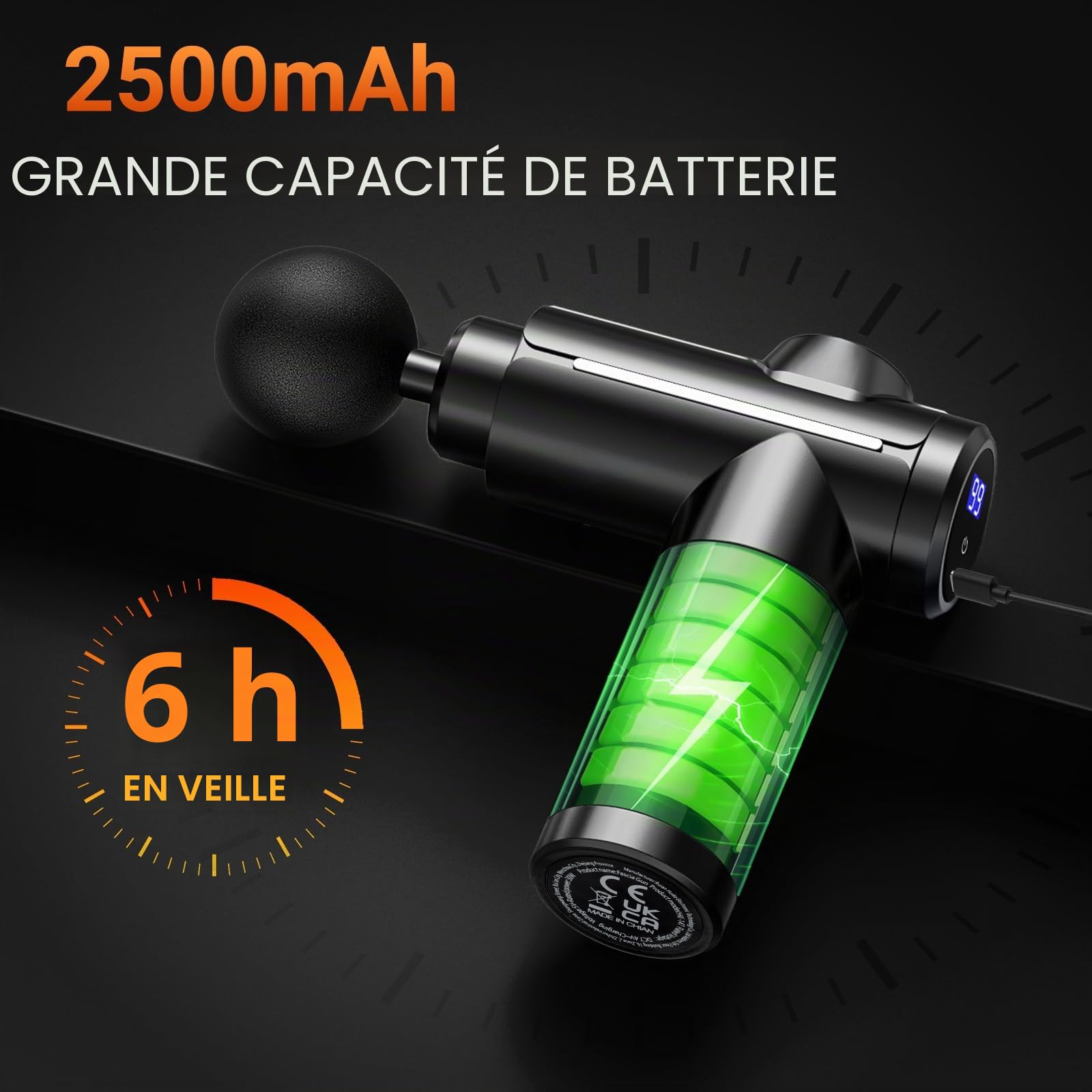 Pistolet de Massage Musculaire, Masseur de Muscle Profonds Massage gun avec 32 Niveaux Réglables, 8 Têtes de Massage Pistolet Massage pour Douleurs Musculaires et Raideurs