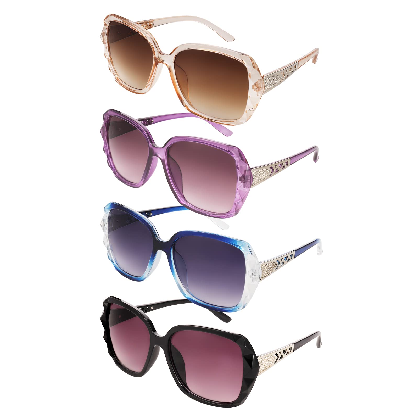 Heyu-Lotus4 Pcs Women Large Sunglasses UV 400 Glasses Vintage Ladies Sunglasses Oversized Sunglasses Eyewear for Women