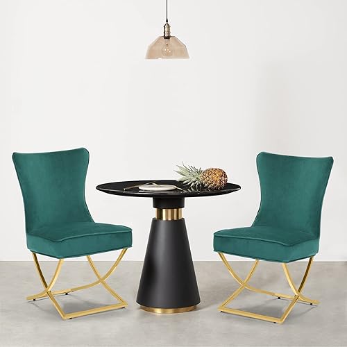 Miniatura 18 de Juego de 2 sillas de comedor de terciopelo, modernas y cómodas sillas de comedor tapizadas con respaldo copetudo y patas de acero inoxidable, color