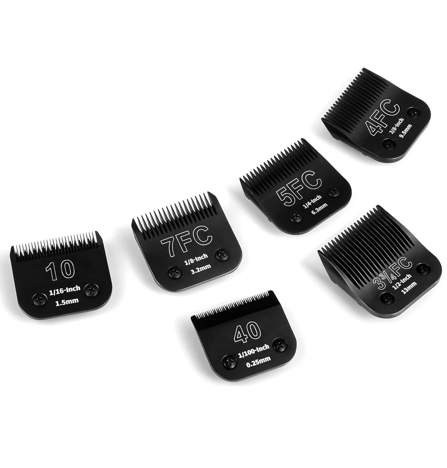 YAZIYIR 6 Packs Detachable Dog Grooming Steel Blades,Compatible with Andis,Oster A5,Wahl KM-10 Series,Cutting Length 1/100" to 1/2"(10+40+7FC+5FC+4FC+3-3/4FC-black)
