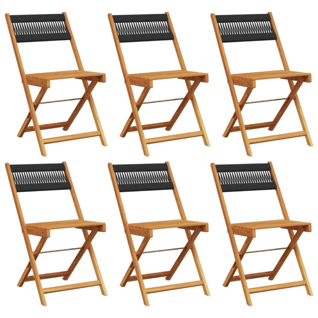 Chaise à Manger de Jardin Pliante Lot de 6 Noir en Bois d'Acacia Massif pour Siège Extérieur