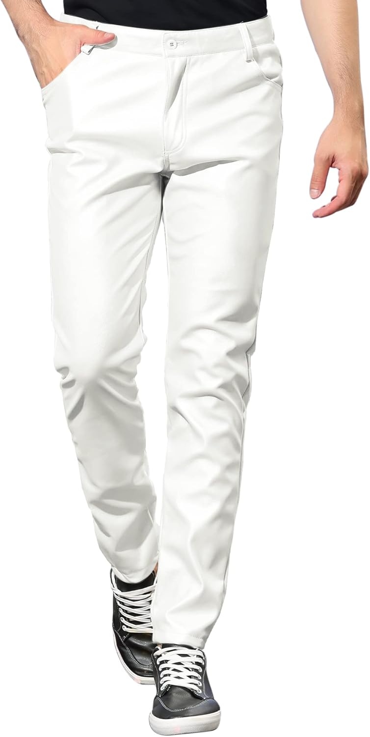 Lars Amadeus Men's Metallic Pants Slim Fit Night Club Disco Shiny Faux Leather Pants