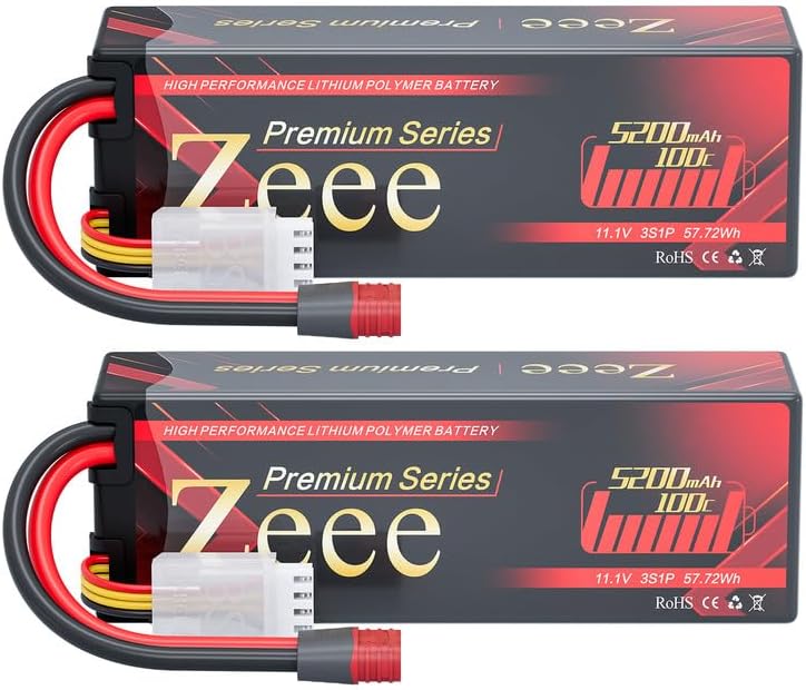Zeee Serie Premium 3S Lipo Battery 5200mAh 11.1V 100C Batería rígida con conector T para coches RC barco, camión, helicóptero, avión, carreras de