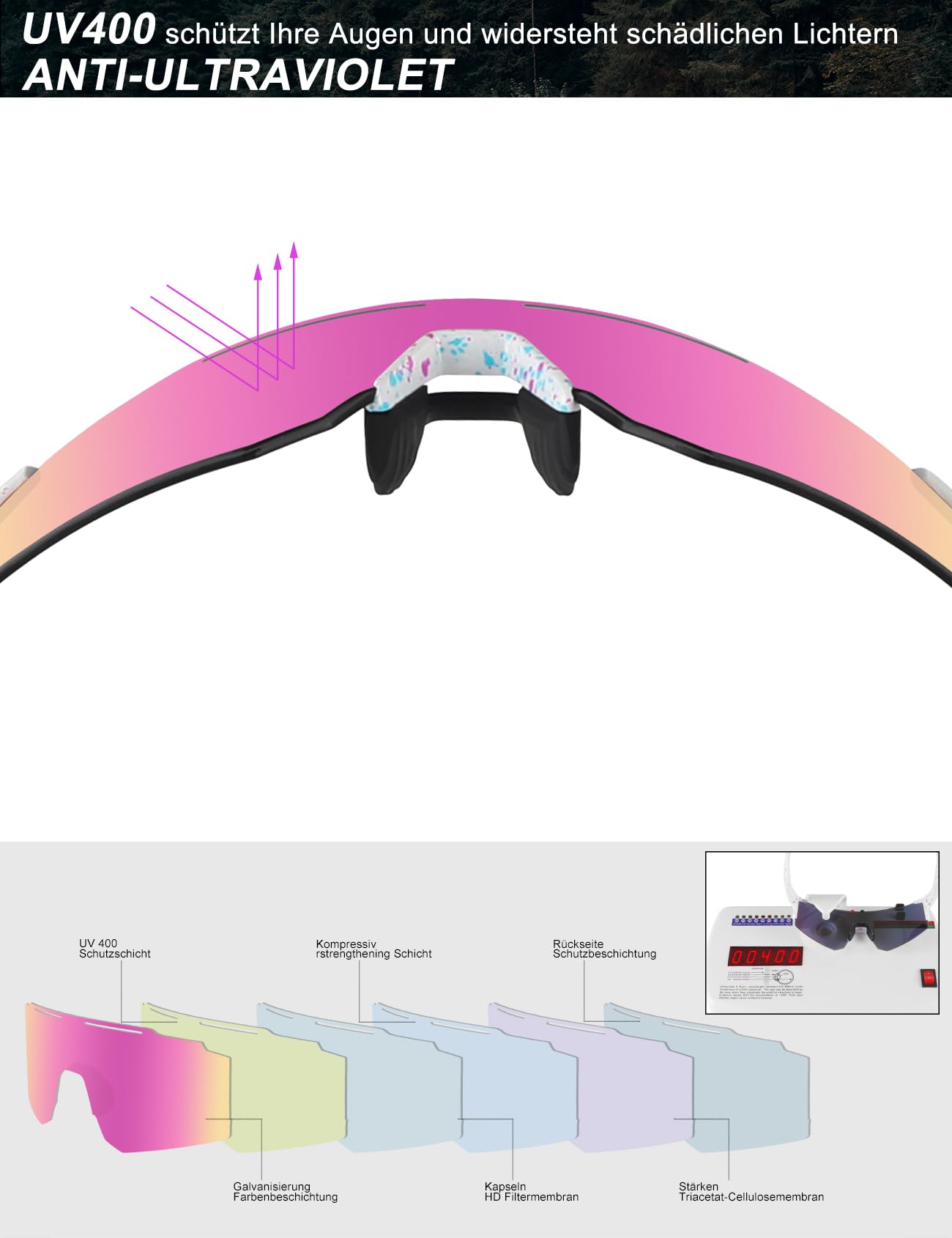DUDUKING Sonnenbrille Fahrradbrille Herren Damen,Wassertransferdruck Sportbrillen Radsport Brillen für Outdoorsport Radfahren Laufen Golf UV 400 Schutz Baseball Brille