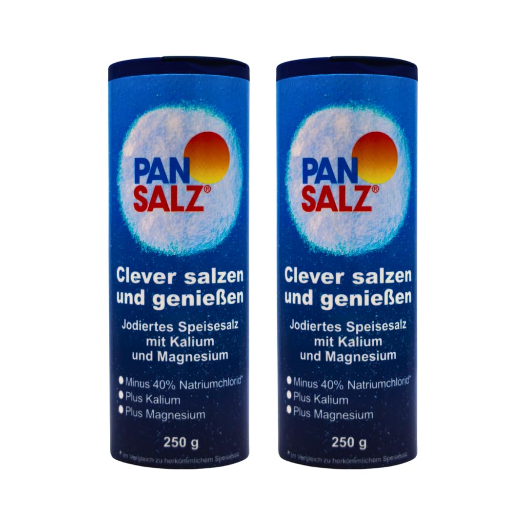 Pansalz 2x 250 g I jodiertes Speisesalz mit Kalium und Magnesium I Mineralsalzmischung I Herzgesundheit I weniger Natrium I Spar-Set plus Pharma Perle give-away