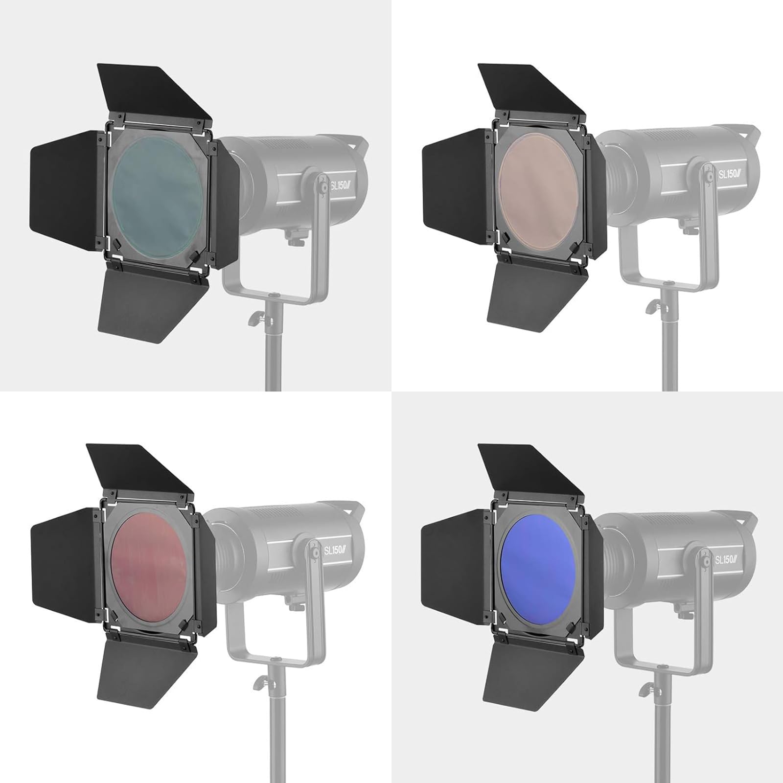 Kit de porte de grange solide pour réflecteur standard de 17,8 cm avec grille en nid d'abeille et 4 filtres de couleur