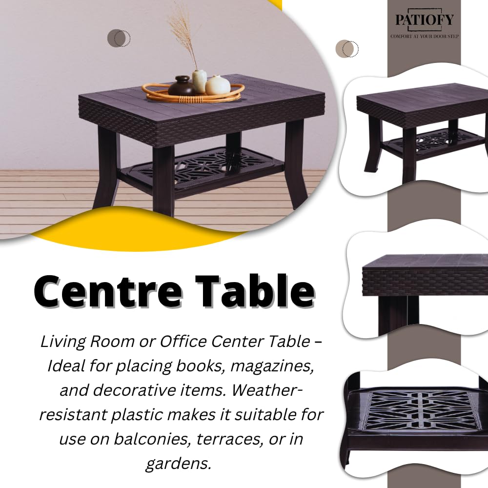 Patiofy Double Top Multipurpose Centre Table | 2 Tier Coffee Table with Storage for Living Room | Foldable & Easy to Carry Anywhere- Brown 3