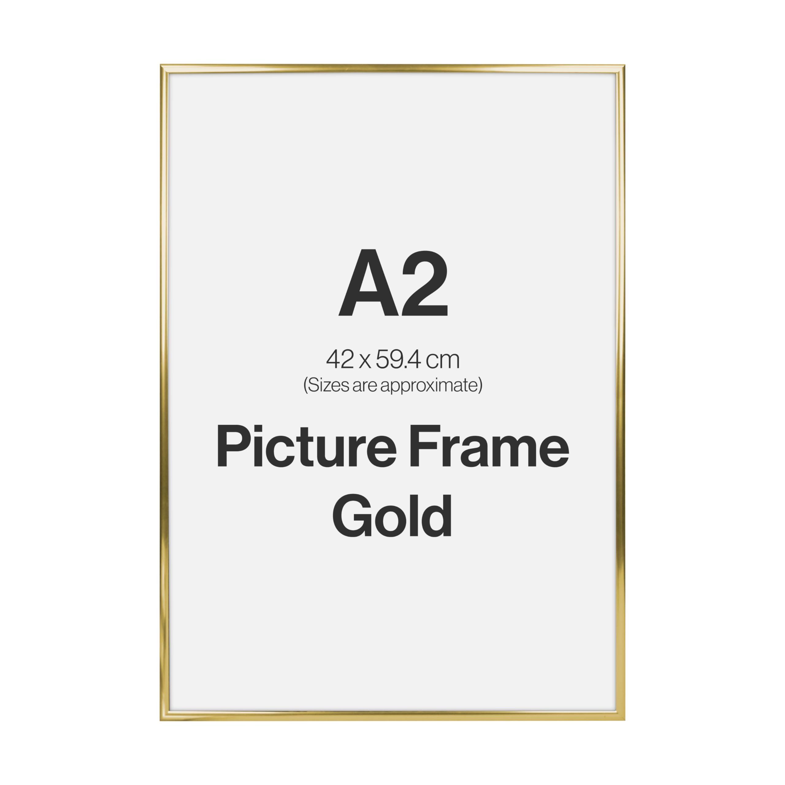 Modern Gold A2 Photo Frame for A2 (42 x 59.4cm) Photos or Pictures, Plexi Glass, Wall Mounted Landscape or Portrait