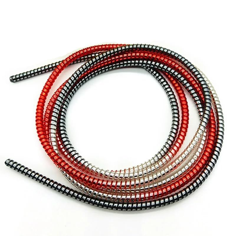 Image of Spiral Cable Protector, 150cm Cord Organizer for iPhone and Android Cables, Headphone and Charger Wire Protection Cover, Universal Device Compatible (Silver-Red-Black)
