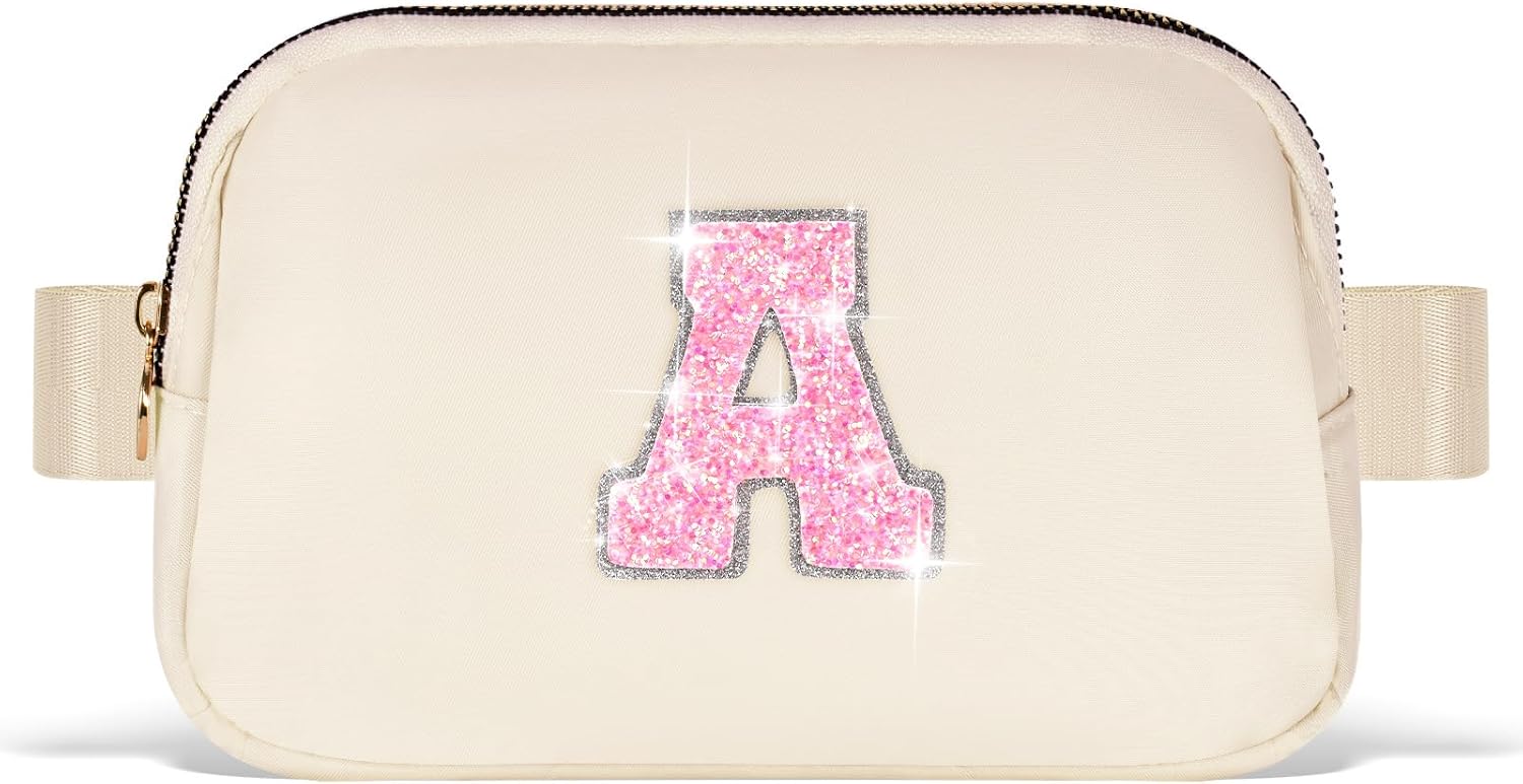 Fanny Pack Belt Bag Crossbody Bags with Initials Letter Patch Trendy Stuff for Teens Cute Stuff Birthday Gifts for Teenager Girls | Khaki,Initial A Khaki A