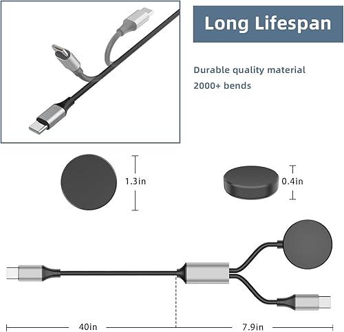 Miniatura 6 de Cable de carga USB C 2 en 1 para Samsung Galaxy Watch 88 Classic7FEUltra66 Classic55 Pro44 classic3Active 2Active y Galaxy S25S24S23S222120 Note-4