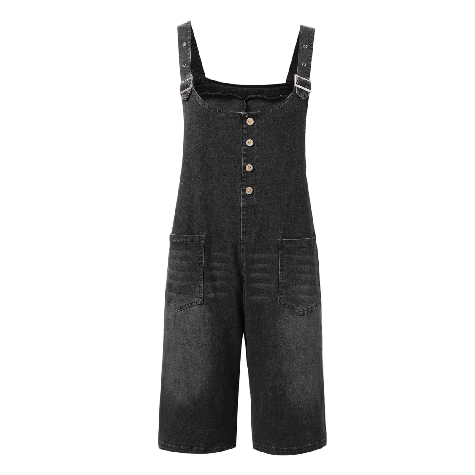 Generico Salopette Casual Stretch Denim Donna Jeans Tuta con Tasche Ragazza Sciolto Overall Corto Dungarees Casual Pantaloni Bavaglino Jumpsuit Moda Hippie Cinturino Bellissimo