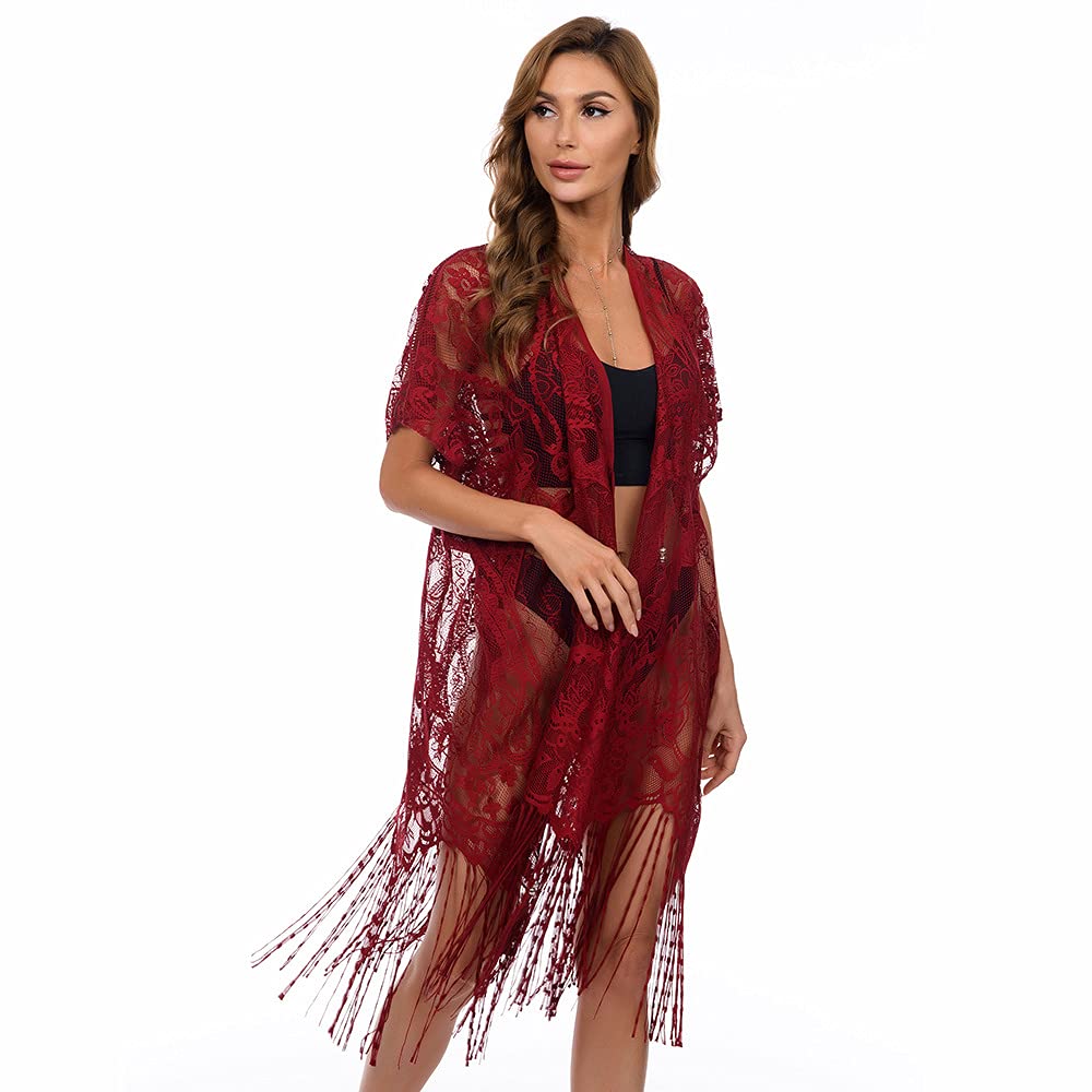Strandkleid Sexty Durchsichtige Damen-Strandhülle mit Spitze, Sonnenschutz, Strandmode, Tunika, Lange Pareos, Strickjacke, Bademode, Badeanzug, Bikini-Vertuschungen Strandkleider(Noir)