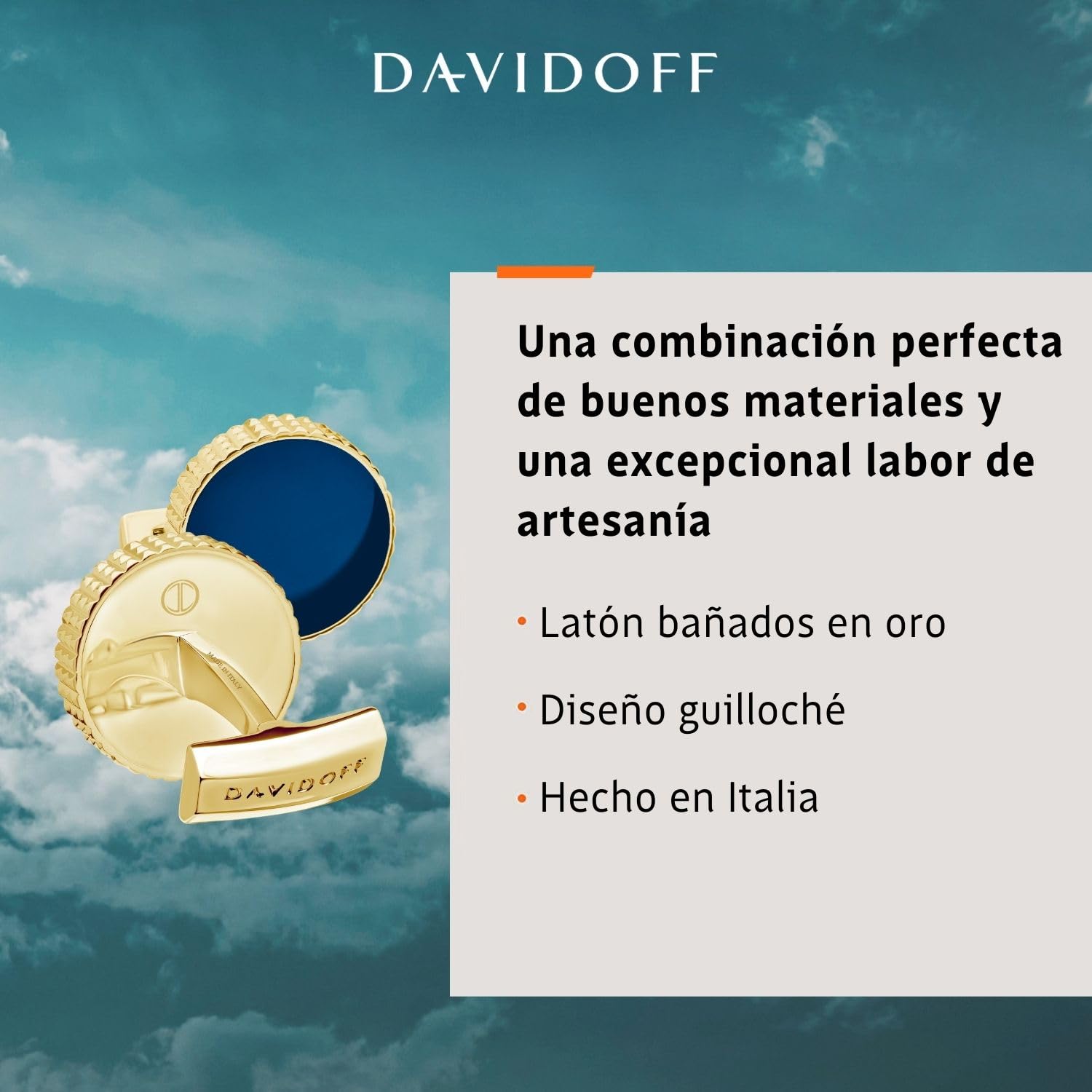 DAVIDOFF PARIS Cufflinks - Gemelos dorados y azules - de oro redondos para hombre con diseño guilloché - para camisas en latón bañados en oro esmaltado en azul – bodas y eventos