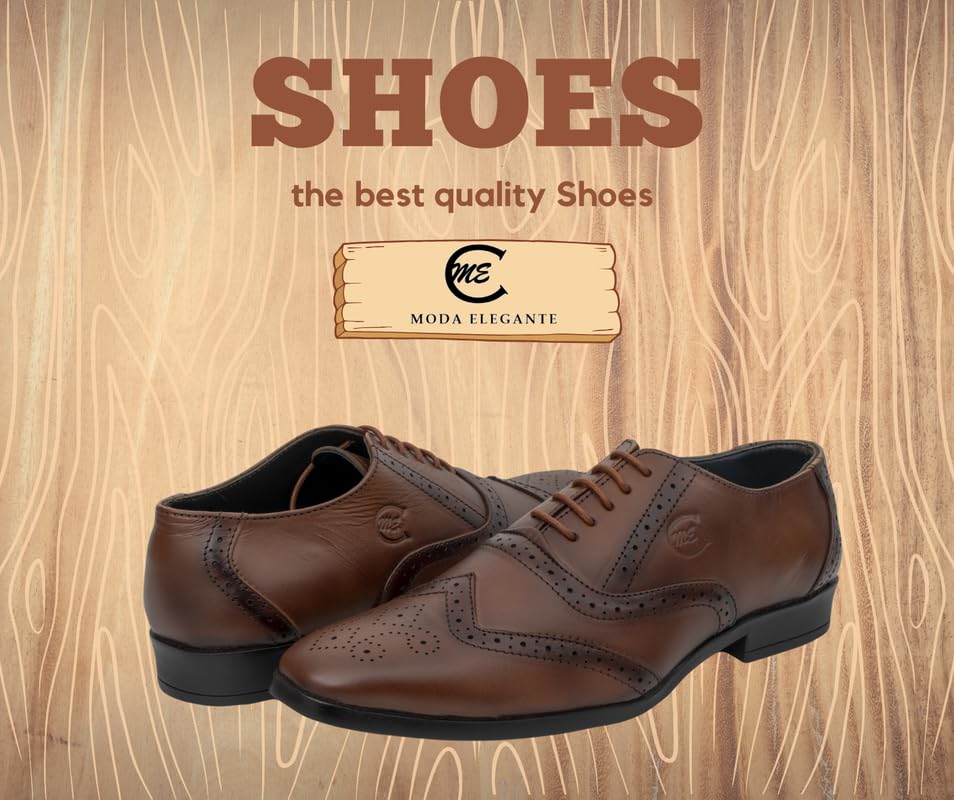 Image of Men's Handcrafted Oxford Lace-up Shoes with Broguing - Crafting Luxury and Elegance for You Tan 8
