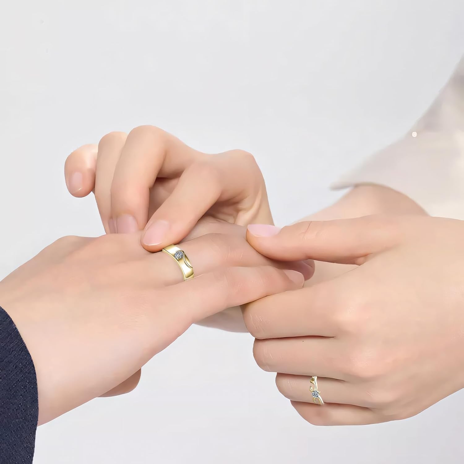 WSX 14k Gold Matching Couple Single Stone Rings for Him and Her Set, Matching Mosanite Rings for Couples Promise Rings, Set Adjustable Couple Rings Statement Rings Valentines Day Gifts for BF and GF