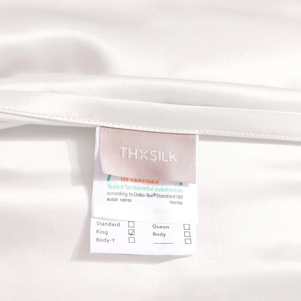 THXSILK Funda de almohada de seda de 25 Momme para cabello y piel, funda de almohada de seda de morera, hipoalergénica con cremallera oculta, seda pura en ambos lados… (blanco, 45 x 45 cm)