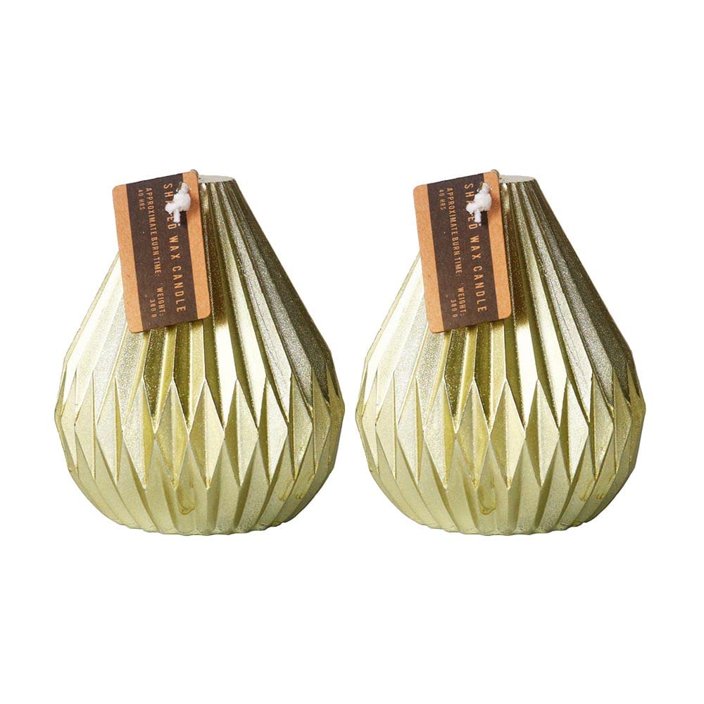 LOLAhome Set de 2 Velas de Navidad lágrima Doradas de parafina de Ø 9,5x10 cm