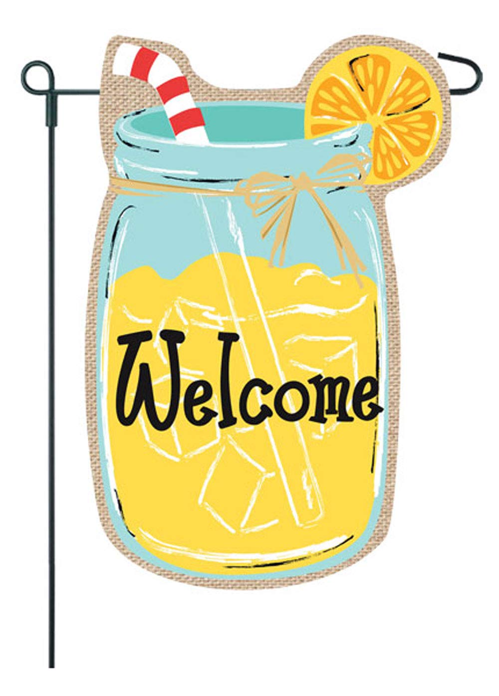 JEC Home Goods Protecker Welcome Garden Flag - Lemonade Mason Jar Design - Summer Garden Flag 13x18 Embroidered Embellished on Burlap