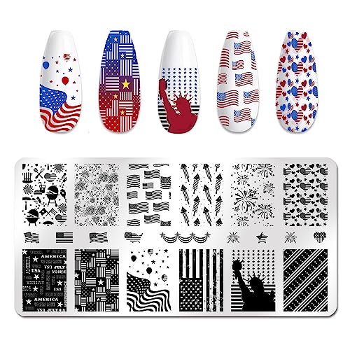 SILPECWEE Kit de placas de estampagem de unhas de 4 de julho de 6 peças - estênceis de carimbo de de