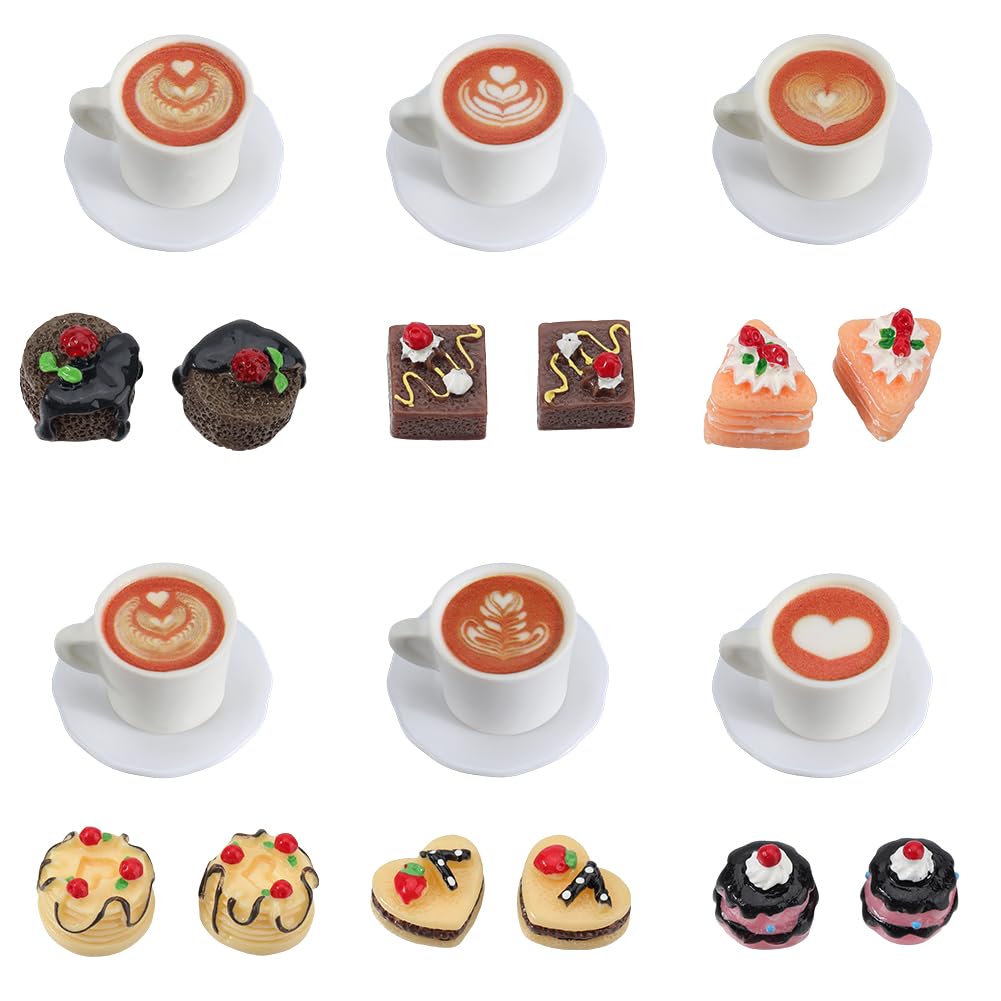 GORGECRAFT 1 Box 24Pcs Miniature Resin Food Figurines Afternoon Tea Coffee Cake Mini Model Food Props Doll House Decoration Kitchen Cafe Accessory for Small Dollhouse Home Party Tabletop Pretend Play