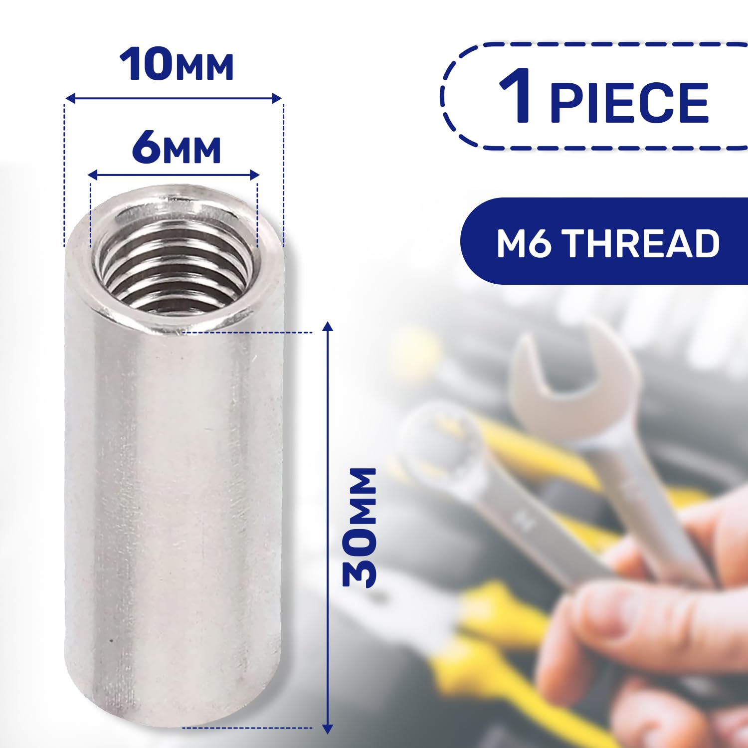 Round Union Sleeve M6 x 30 mm Made of Galvanised Steel - Warranty 10 Years - MONTERAL - Image 2