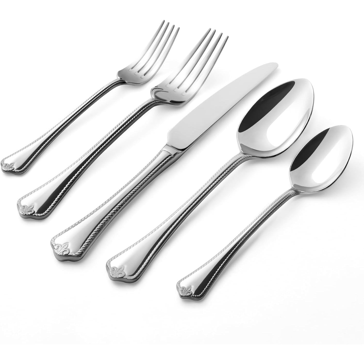 HIKAA 30-Teiliges Besteck Set 6 Personen, 18/10 Besteckset Spülmaschinenfest, Edelstahl Essbesteck Spiegelpoliert, Cutlery Set für Zuhause, Restaurant, Hochzeit, Party, (Silber）