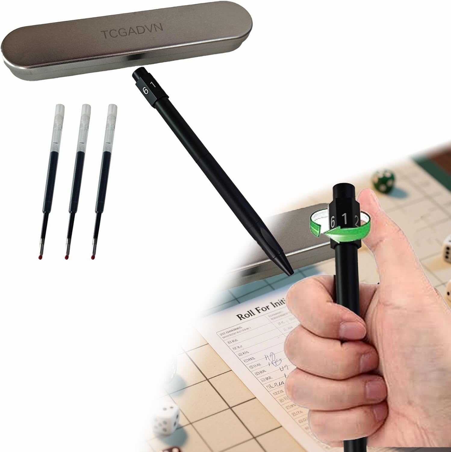 D6 Dice Pen, Unique Board Games Gifts Roulette Dice Pen, Dice Games Accessories, Suitable for Board Role-Playing Theme Games (Black)