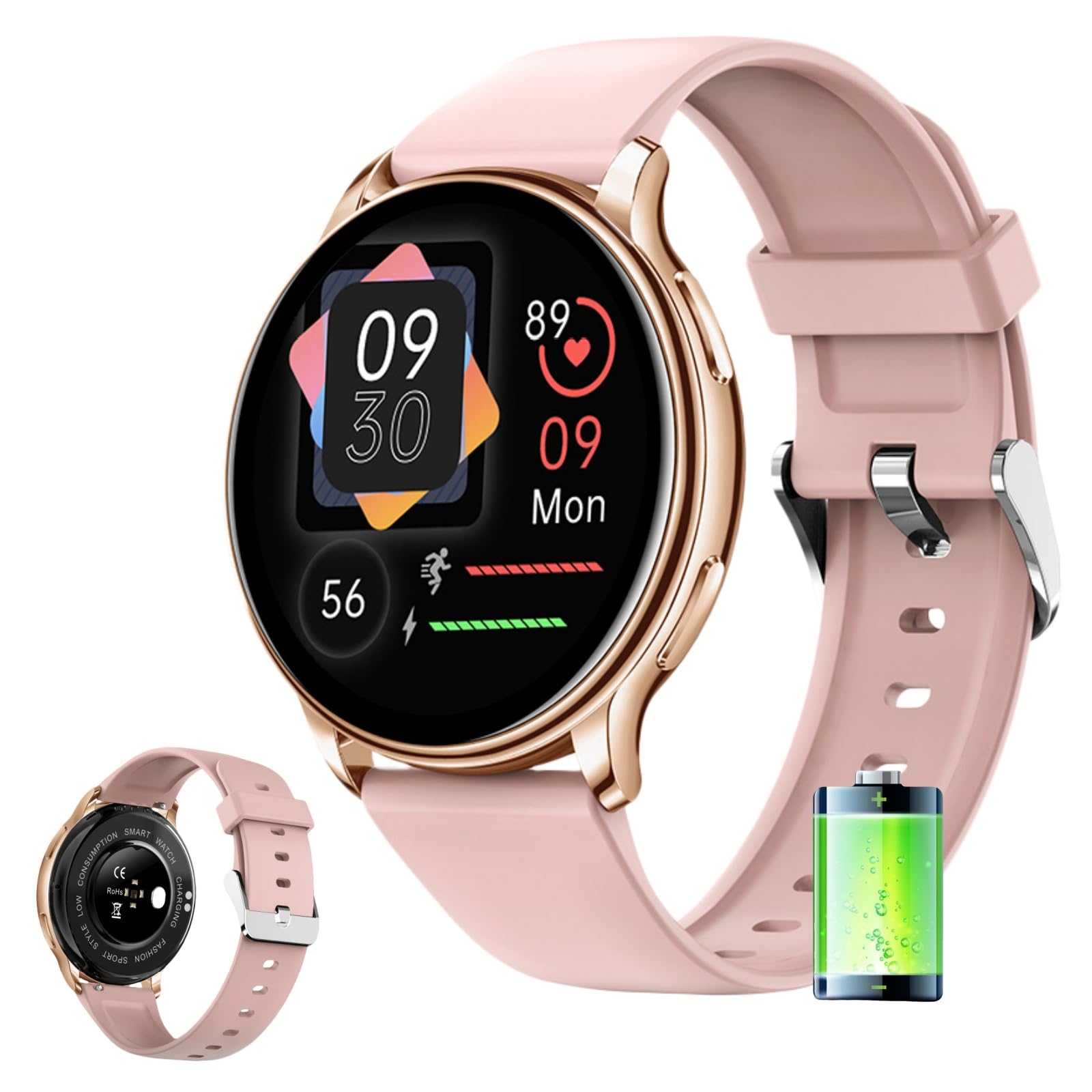 MEIION Luna Smartwatch Damen mit Telefonfunktion, Fitness Tracker, Blutdruckmessung, Whatsapp
