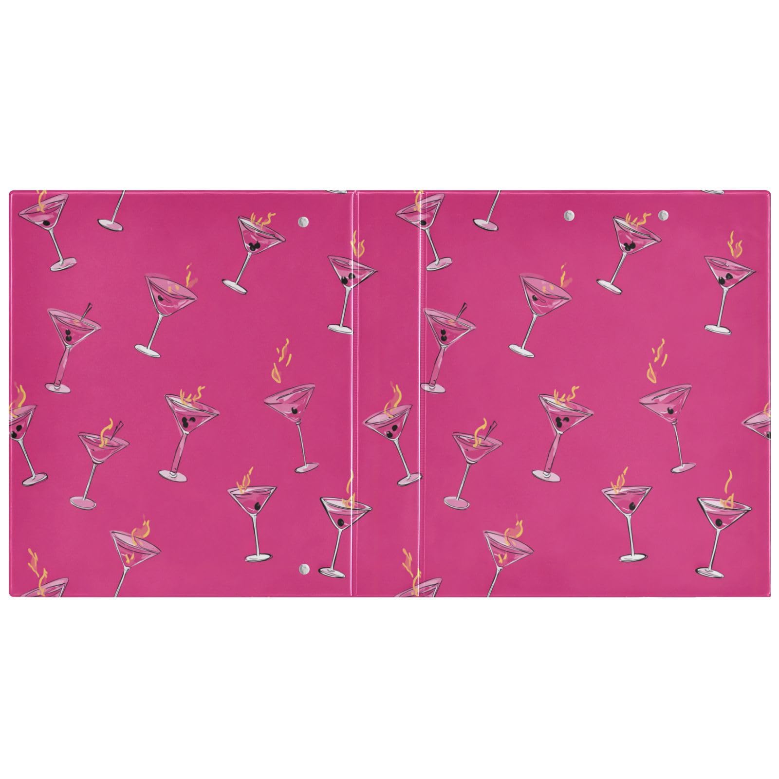 Kcldeci Raccoglitore a 3 anelli con copertina rigida, motivo cartone animato Martini Drinks, 3,8 cm, 200 fogli, per ufficio, casa, rientro a scuola, confezione da 2