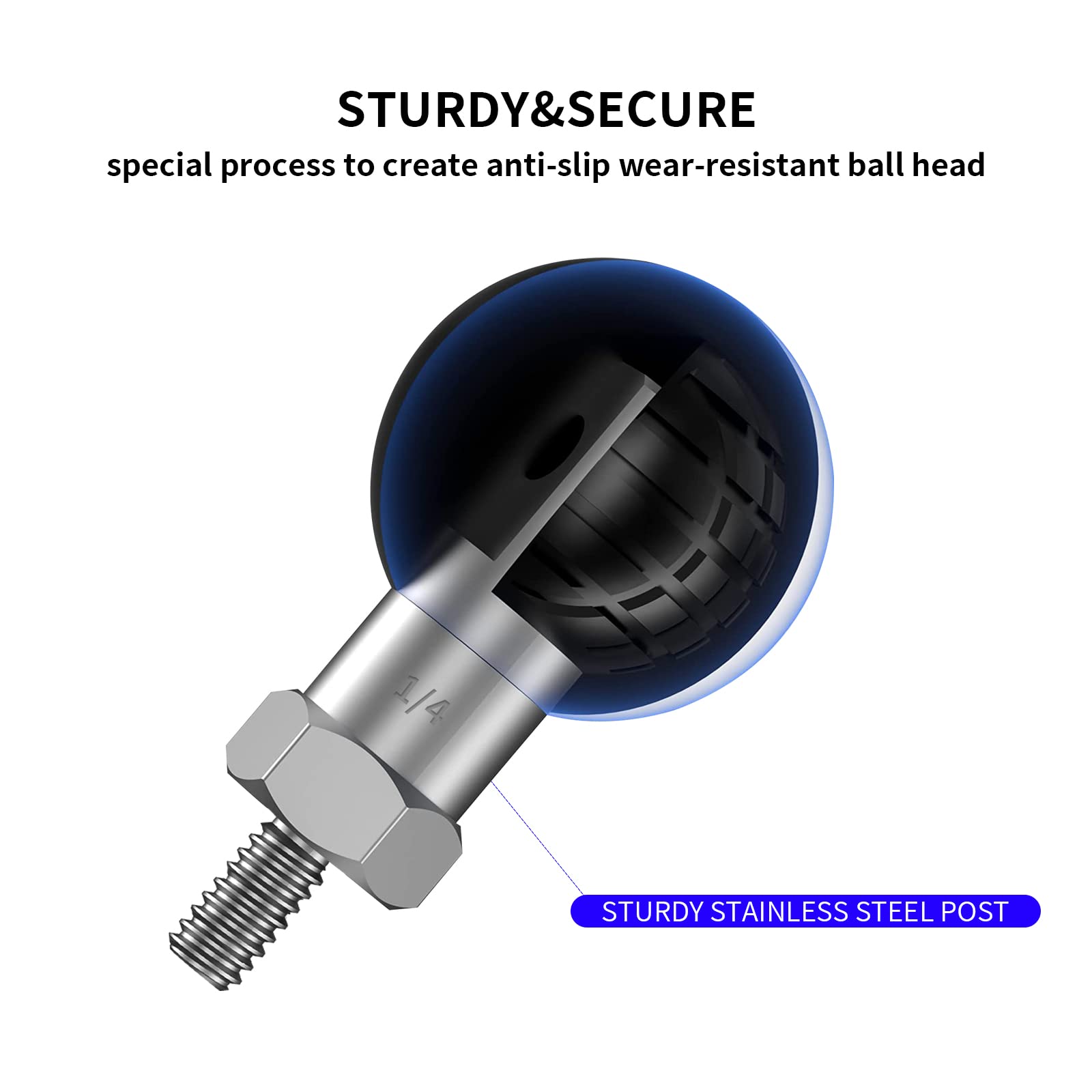 1 inch Ball Mount Holder with Threaded Bolt 1/4-20 Compatible with RAM Mounts B Size Double Socket Arm(M1/4-2pc) - Image 2