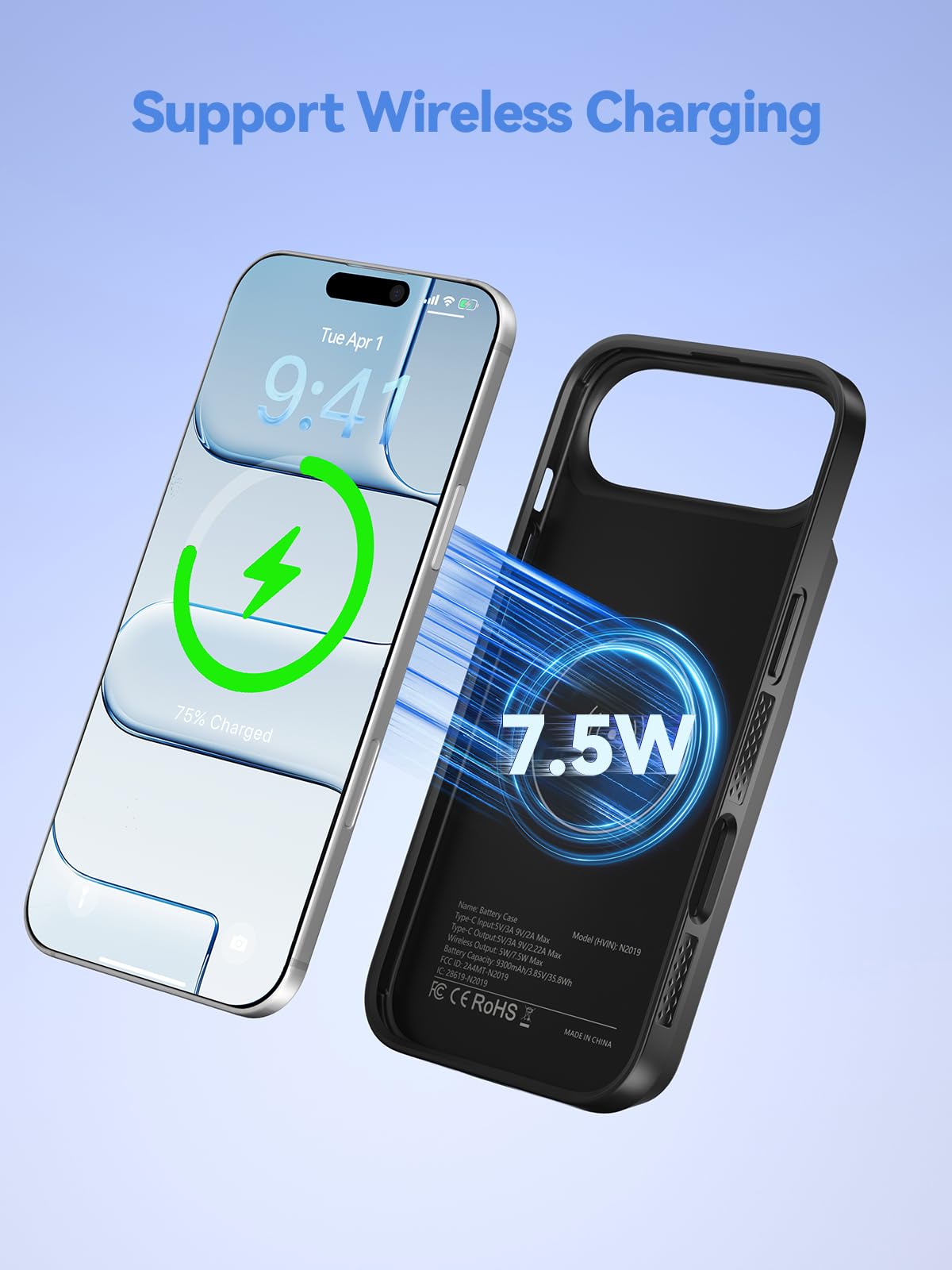 GagaKing Funda de Batería para iPhone Air, 9300mAh Carcasa de Carga Protectora Portátil, Recargable Extendida para iPhone Air (6.5 Pulgadas) - Negro