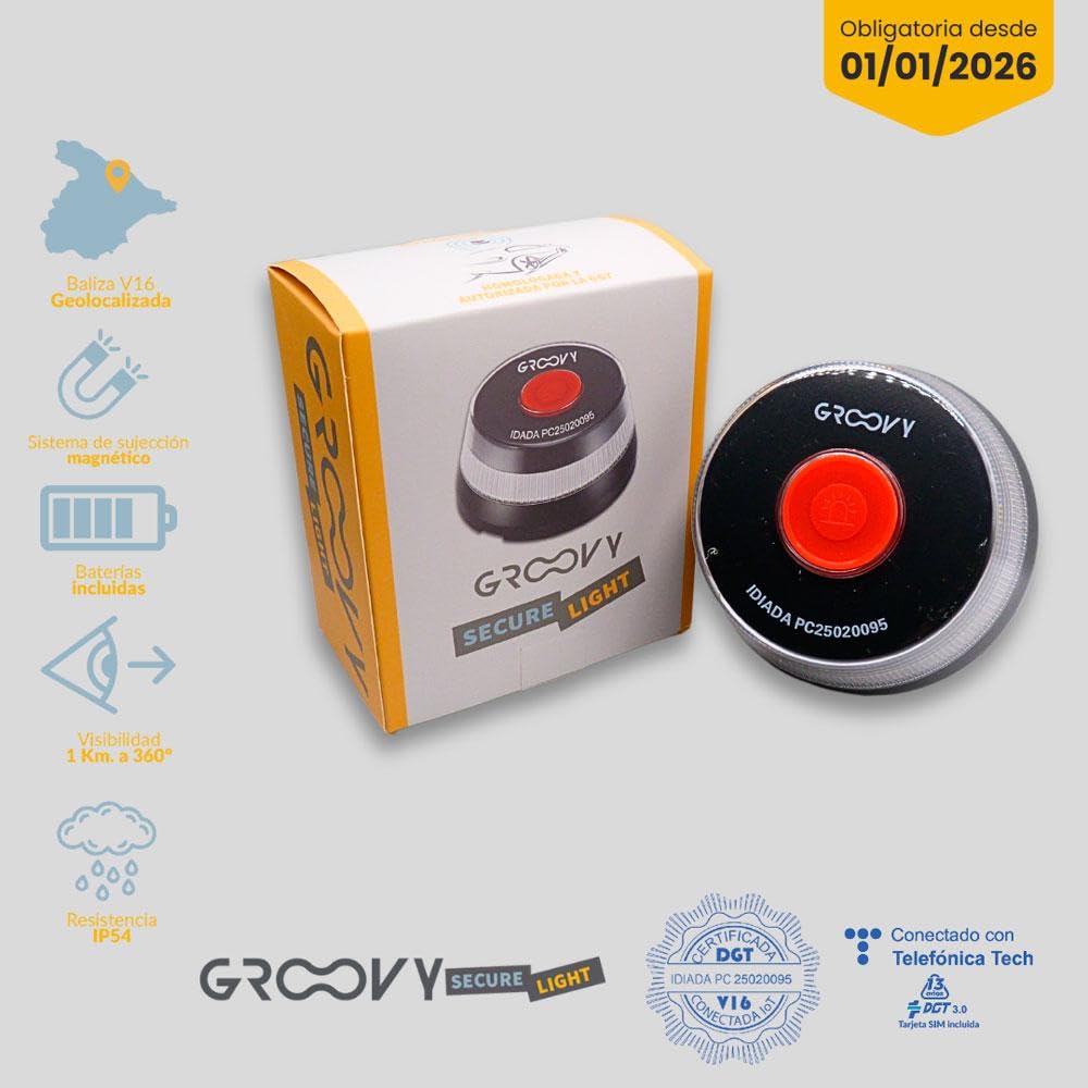 GROOVY DISPOSITIVO LUMINOSO V16 SEÑALIZACIÓN HOMOLOGADO CONECTADO CON DGT GEOLOCALIZADA