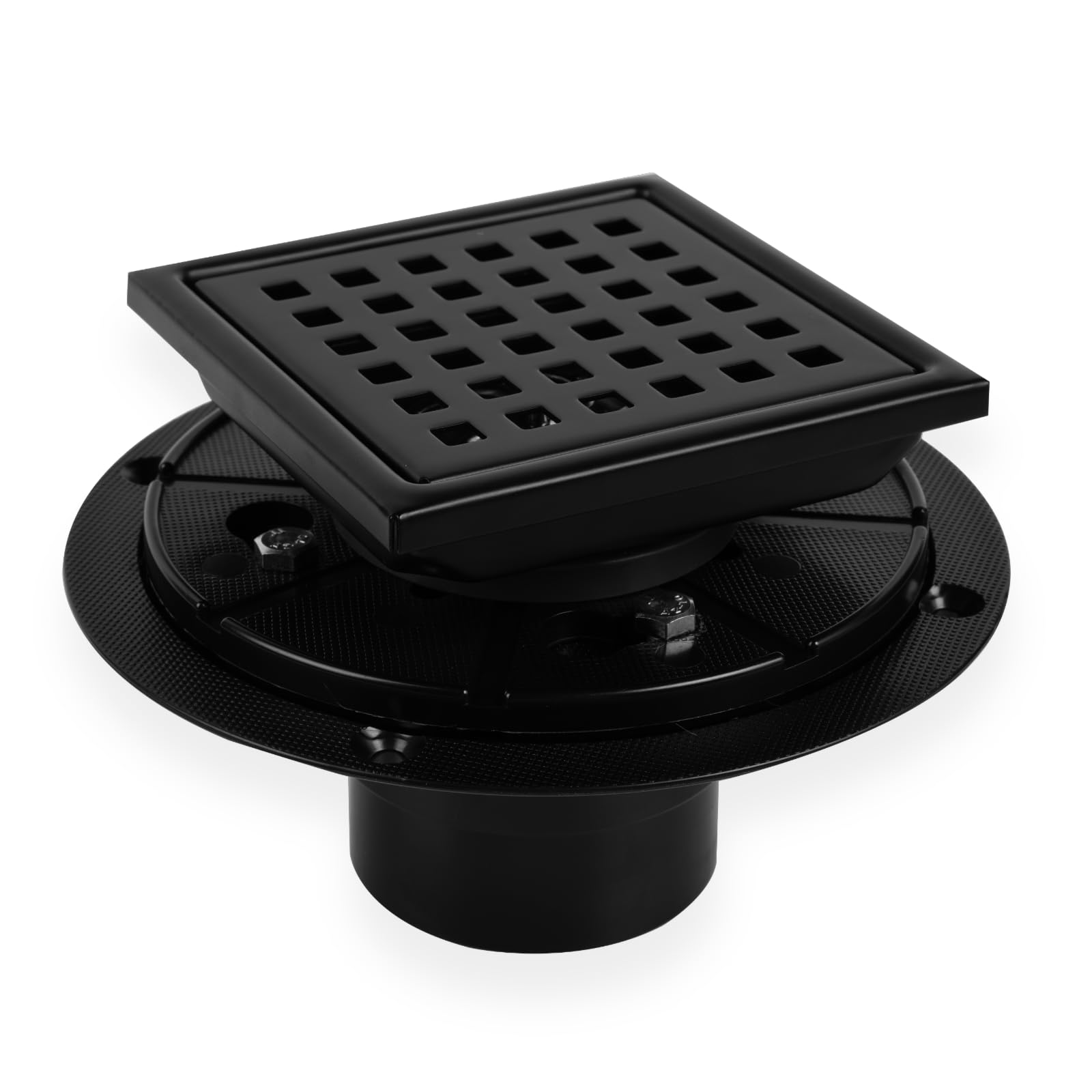 Shower Drain 4 Inch Black Removable Grate, Fast Drainage Easy Clean, Square Shower Floor Drain with Flange for Bathroom, 304 Stainless Steel,Kitchen, and Pool Durable, Rust-Resistant Design