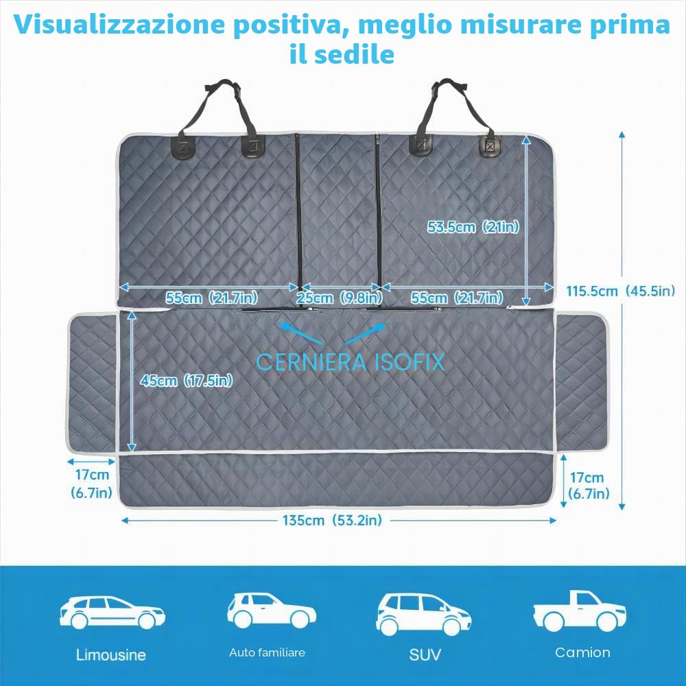 ANOSOSPECIAL Coprisella per sedile posteriore per auto, impermeabile, con cintura di sicurezza, antigraffio, per cani, sedile posteriore per bambini, universale(Grigio, ISOFIX Large)