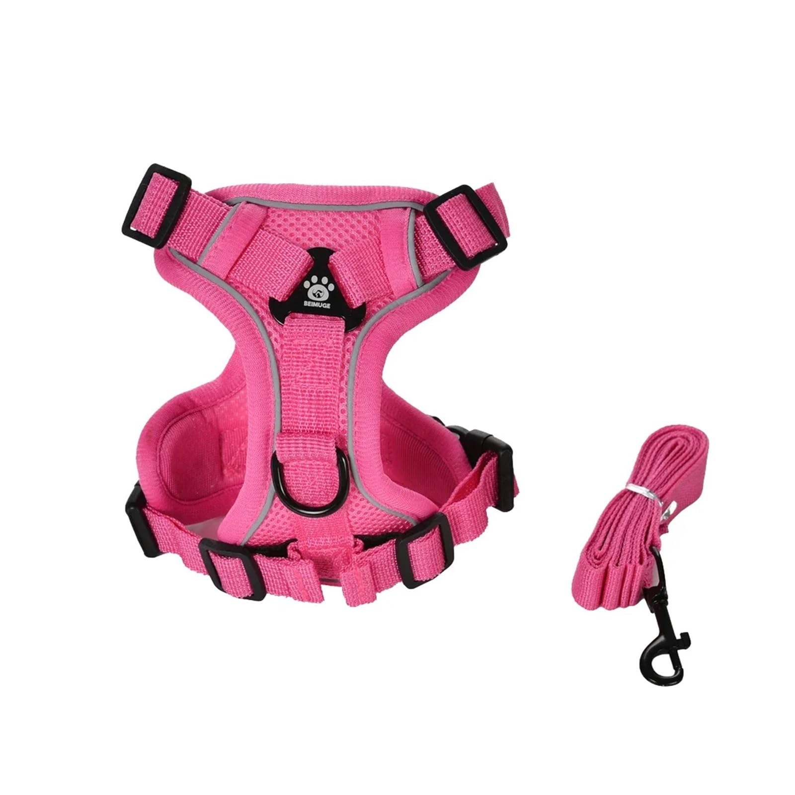 Harnais et laisse rose pour chien XL ajustable gilet réfléchissant petits animaux de compagnie