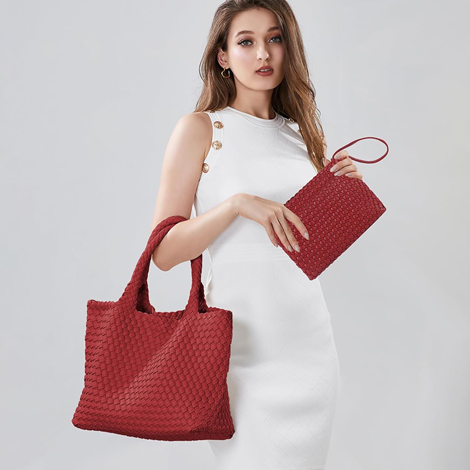 SporGenius Woven Tote Bag for Women, Vegan Leather Handwoven Bags with Small Purse, Large Braided Purses Top Handle Handbags - Image 2