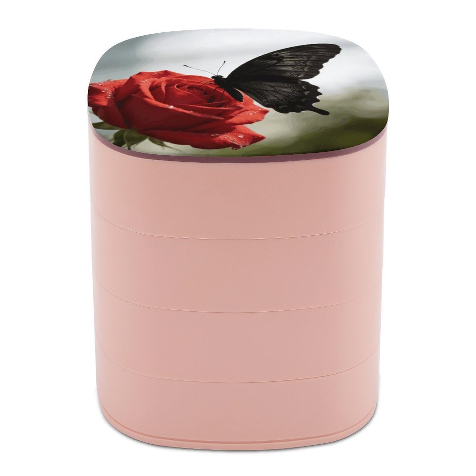 LZQPOEAS Black Butterfly Jewelry Box Women Jewelry Organizer Travel Jewelry Case Cute Necklace Ring Storage Organizer 4-Layer Rotating Jewelry Tray Case with Mirror for Bracelets
