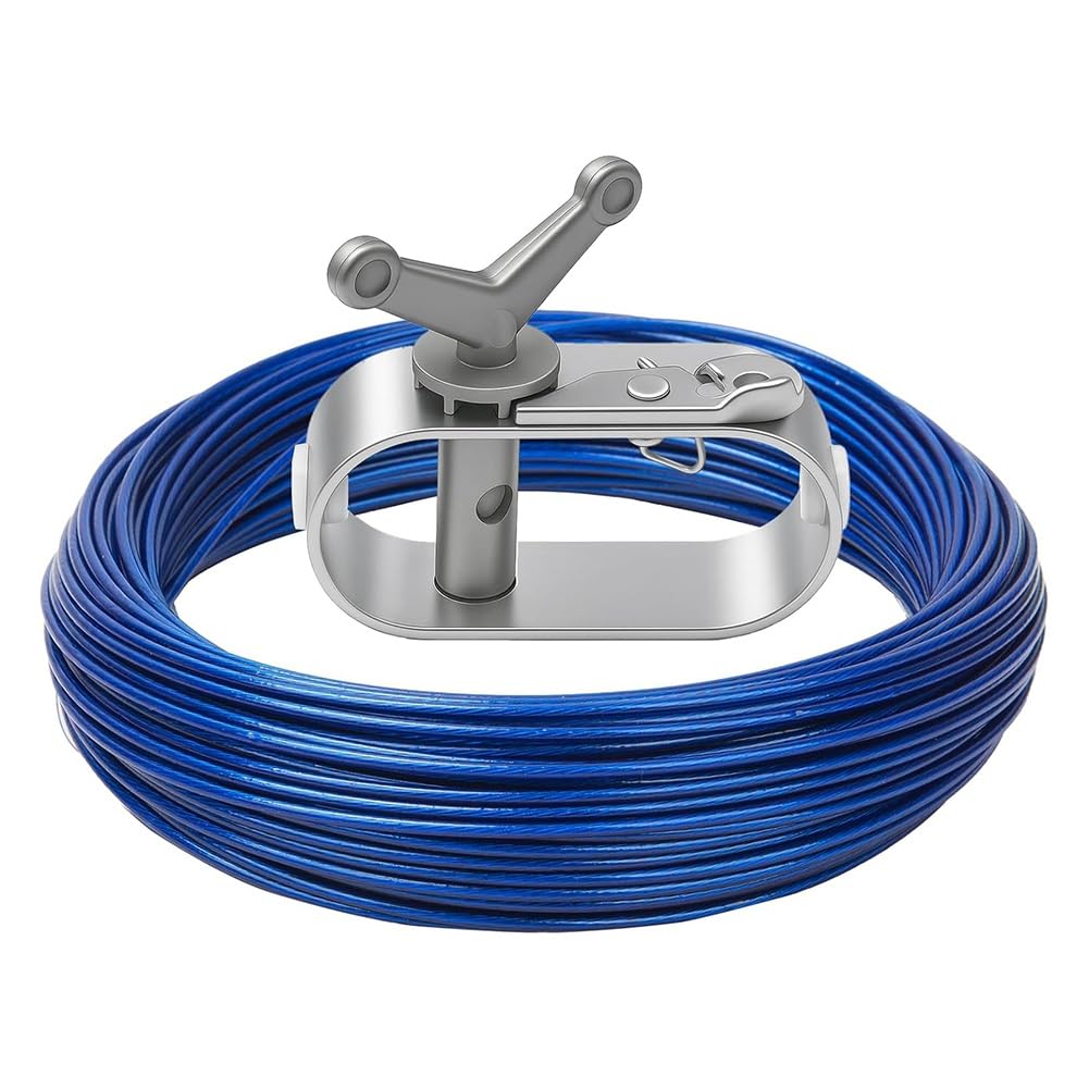 Ijsdnvjndx Blue Pool Cover Cable& Winch Kit 100Ft Coated Steel Wire Heavy Duty Winch For Above Ground Swimming Pools