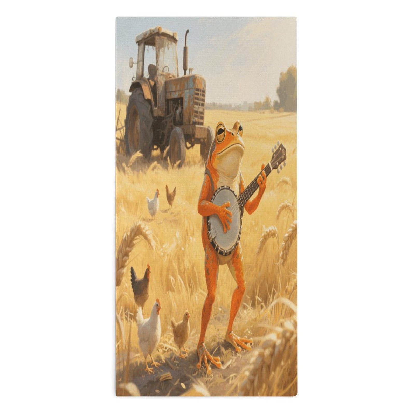 YUXBVKRS Orange Frog Playing Banjo Hand Towels for Bathroom 14x29 Inch
